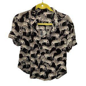 Vintage black white ZEBRAS out of africa Summer Safari shirt M